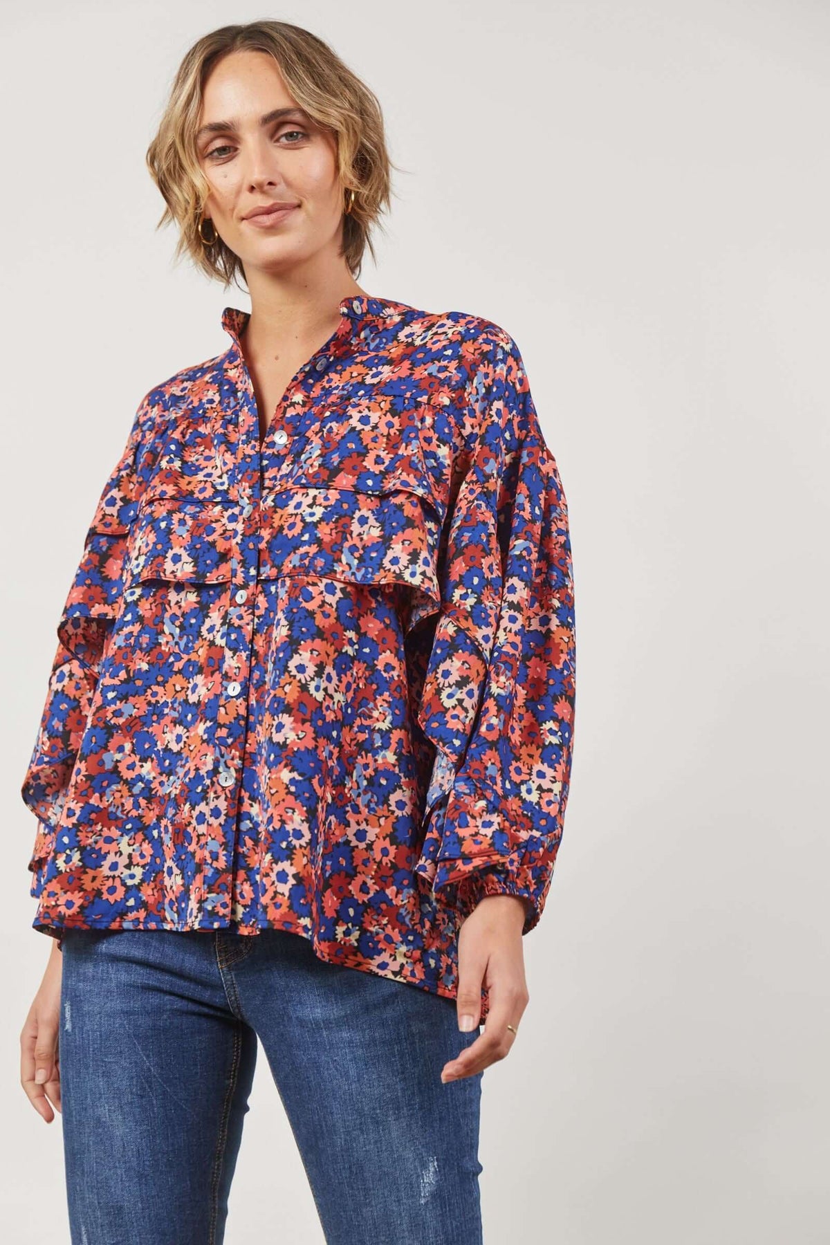 Isle of Mine Romance Ruffle Blouse in Azure Bloom