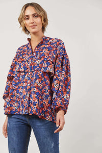 Isle of Mine Romance Ruffle Blouse in Azure Bloom