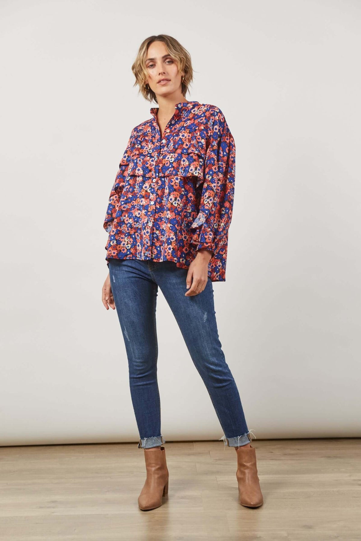 Isle of Mine Romance Ruffle Blouse in Azure Bloom