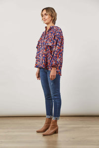 Isle of Mine Romance Ruffle Blouse in Azure Bloom