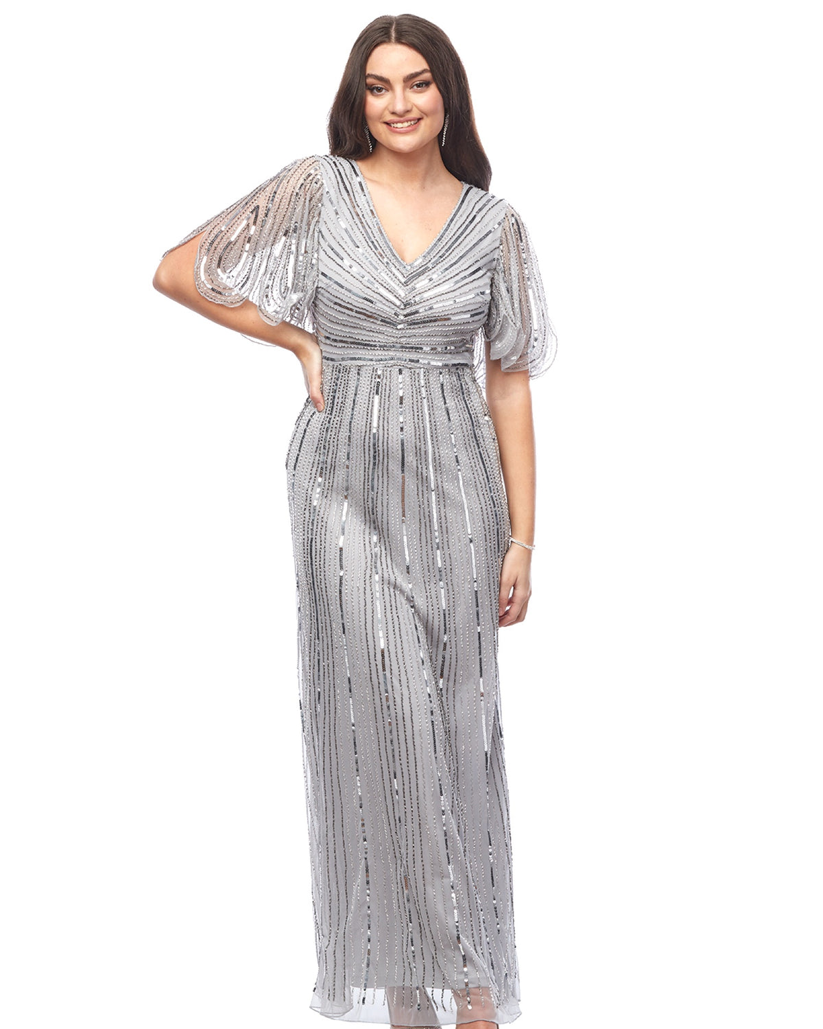 Jesse Harper Beaded Gown in Ash Silver JH0581