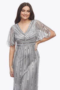 Jesse Harper Beaded Gown in Ash Silver JH0581