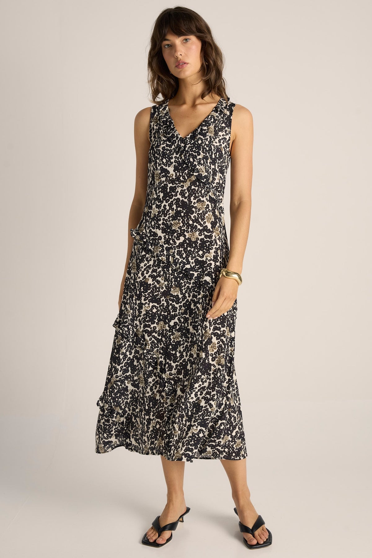 Fate + Becker JADE Ruffle Dress in Black Floral Animal