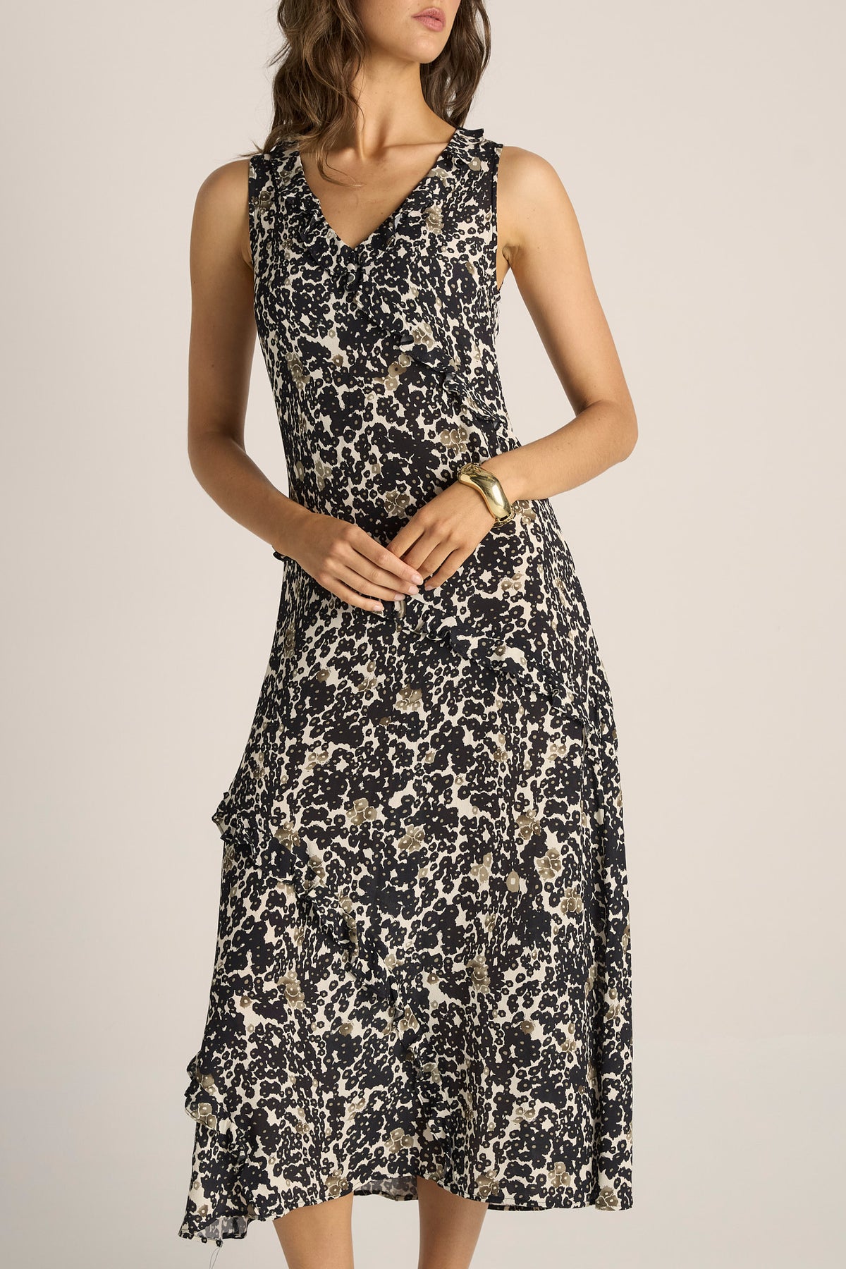 Fate + Becker JADE Ruffle Dress in Black Floral Animal
