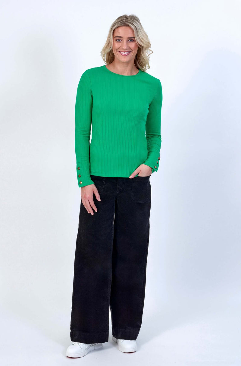 Knewe Virgo Ribbed Top in Kermit Green