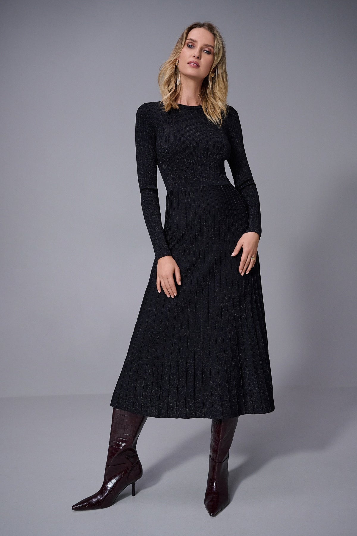 Joseph Ribkoff Fit & Flare Knit Dress in Black Glimmer 253987