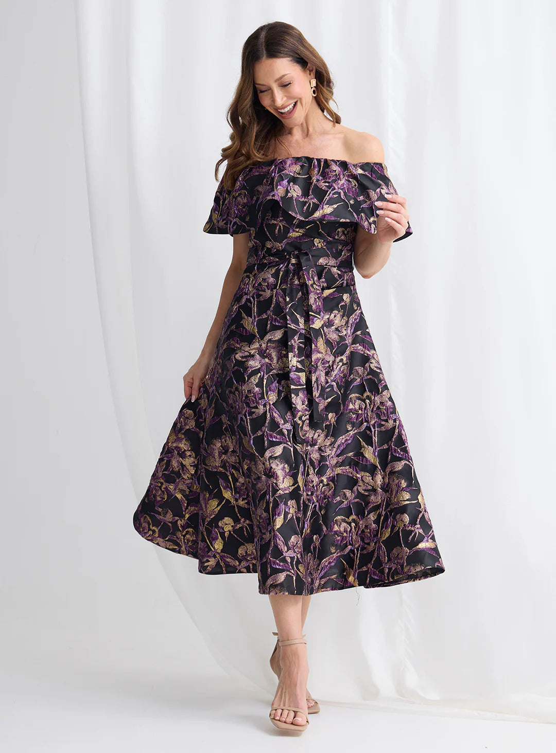 Trellis Lane KILLARA Dress in Black Gold Plum