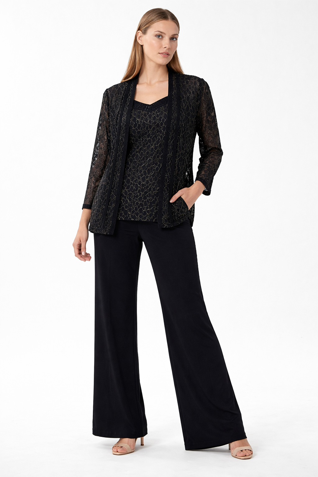 Amanda Collection Twinset in Black Gold Lace