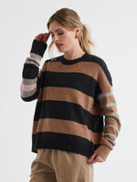 LD & Co Lambswool Striped Crew Jumper in Chocolate Mix