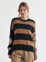 LD & Co Lambswool Striped Crew Jumper in Chocolate Mix