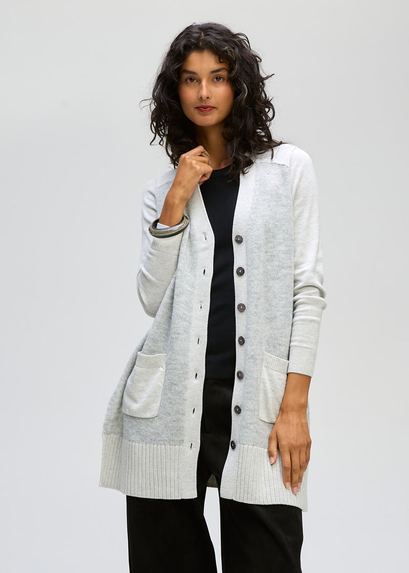 LD & Co Fluffy Detail Cardi in Light Marle