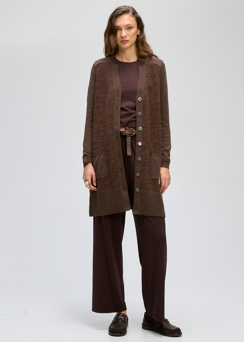 LD & Co Fluffy Detail Cardi in Cocoa