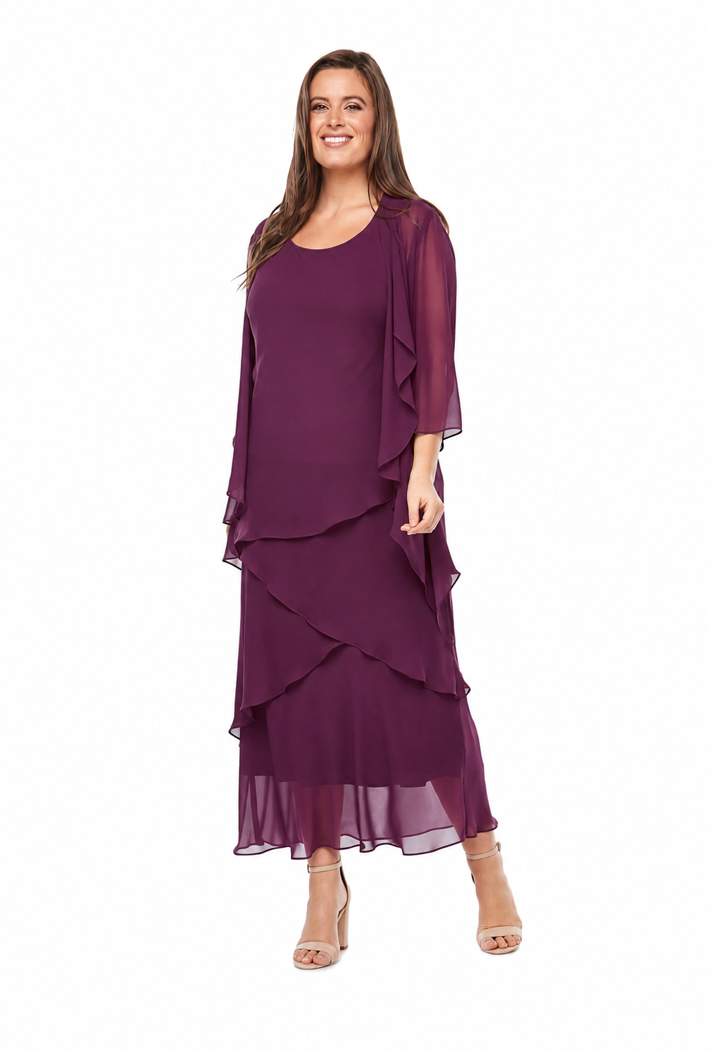 Layla Jones Chiffon Dress & Jacket in Mulberry LJ0148