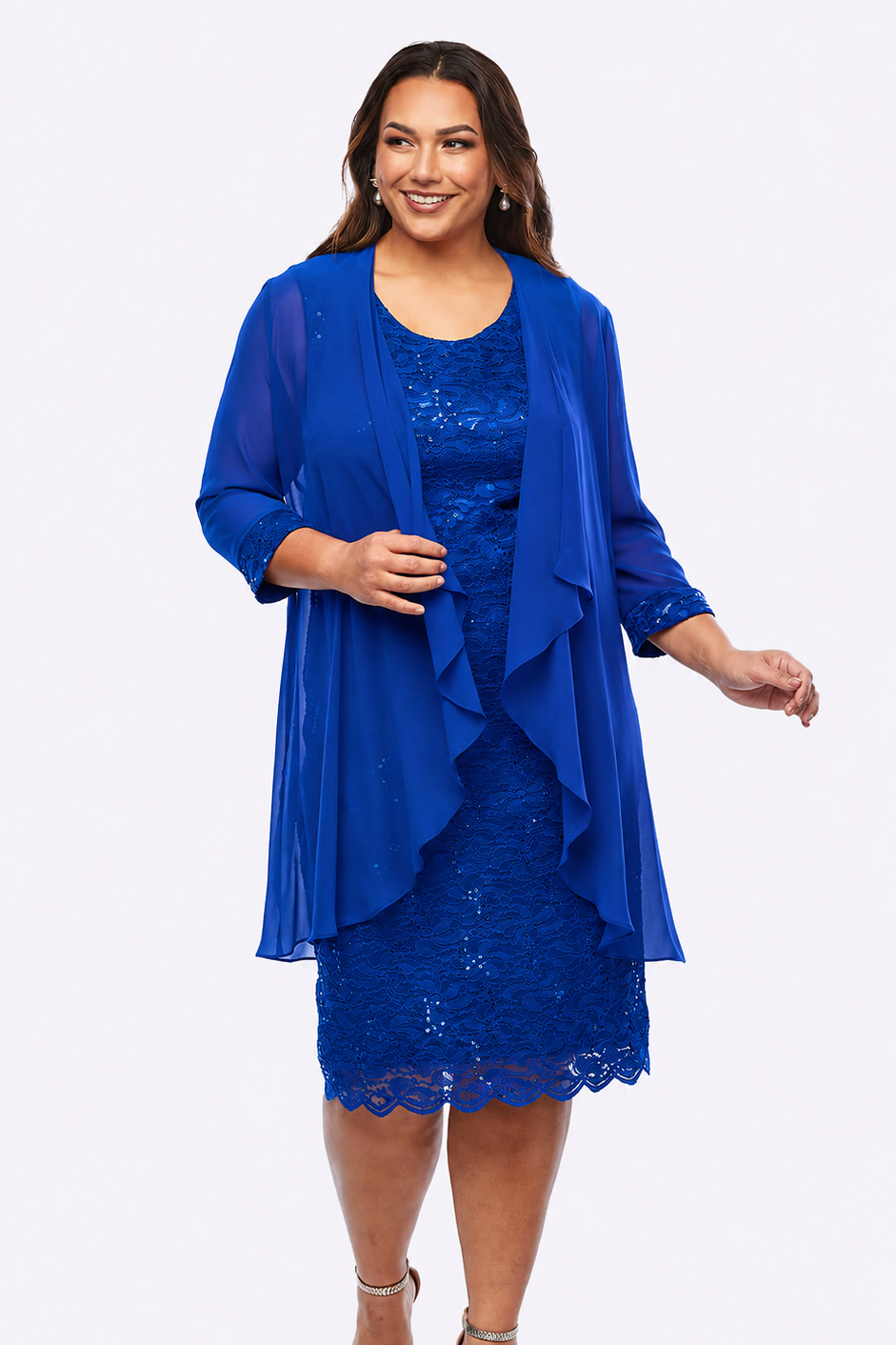 Layla Jones Sequin Lace Dress & Jacket in Royal LJ0181