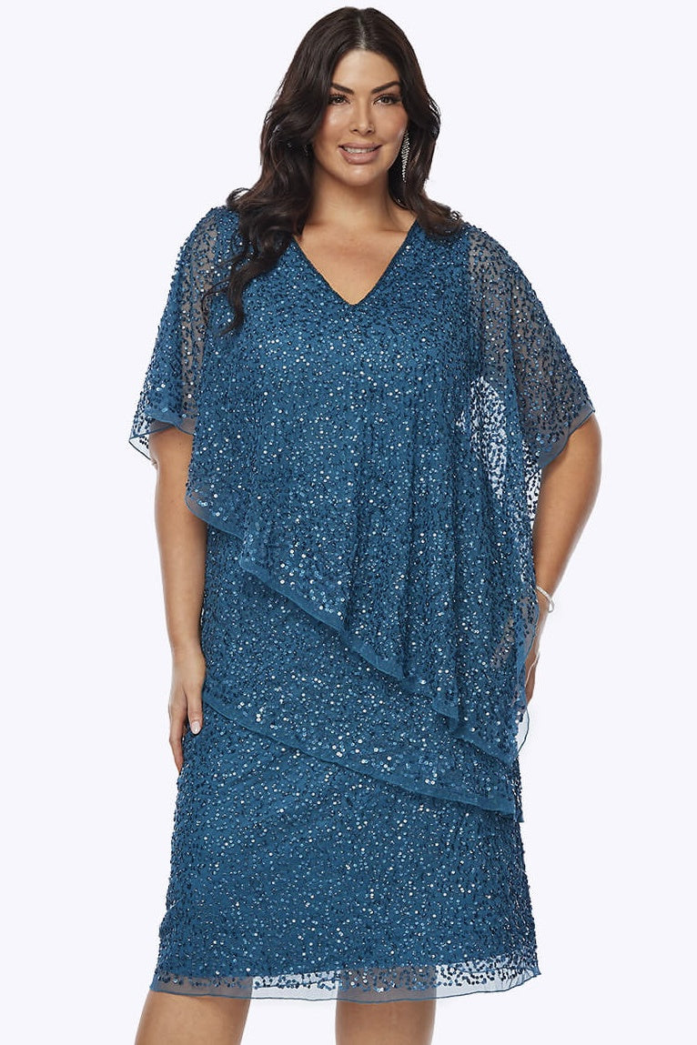 Layla Jones Beaded Layered Dress in Sapphire LJ0429