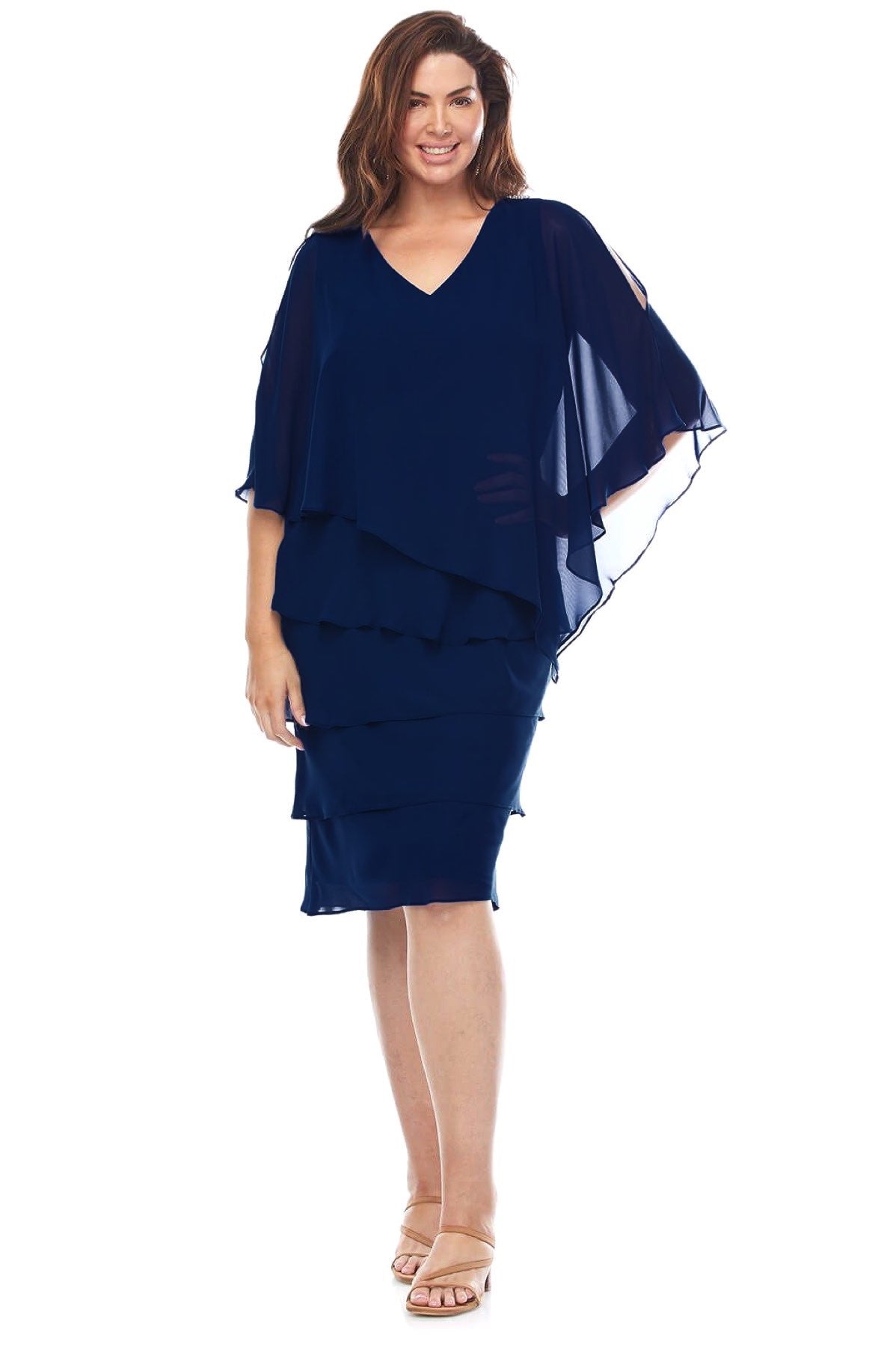 Layla Jones Chiffon Cape Dress in Midnight LJ0448