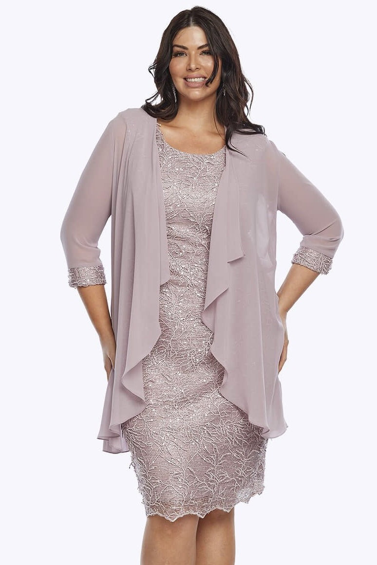 Layla Jones 3D Lace Dress & Chiffon Jacket in Rose LJ0558