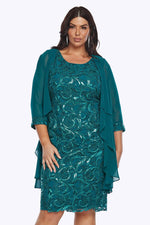 Layla Jones Embroidered Lace Dress & Jacket in Emerald LJ0559