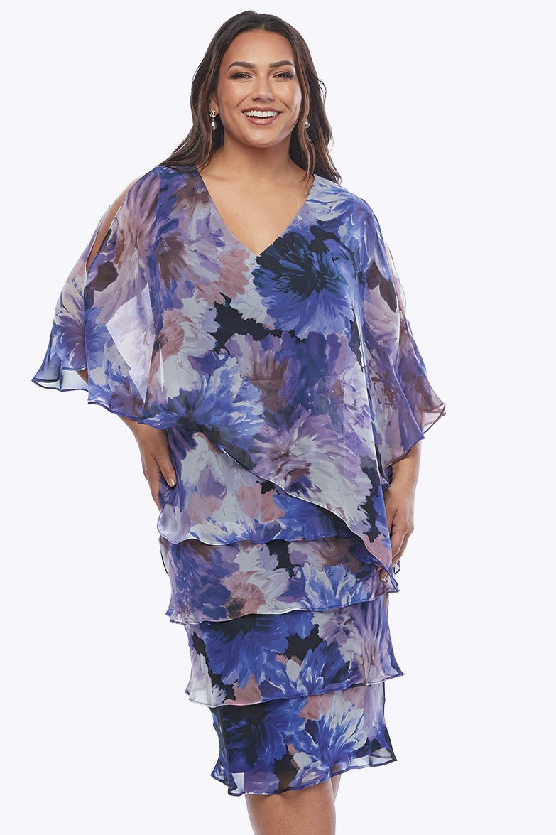 Layla Jones Chiffon Cape Dress in Midnight Flora LJ0571