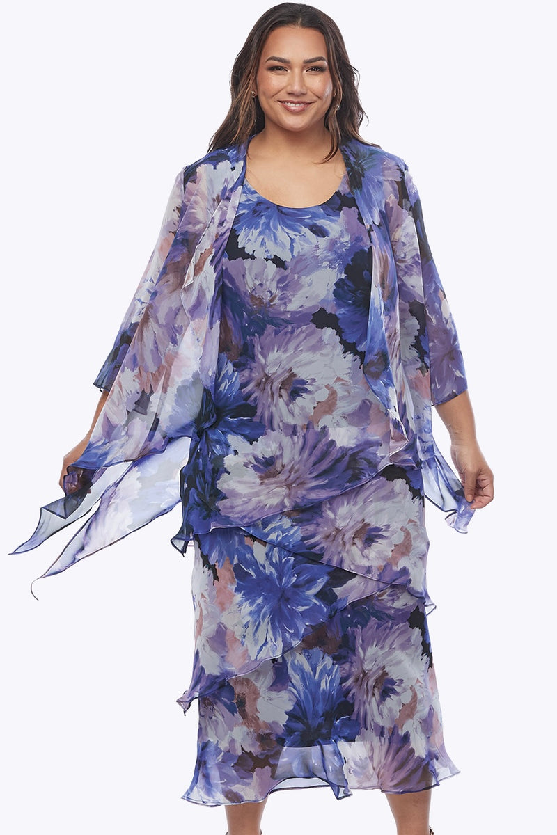 Layla Jones Chiffon Dress & Jacket in Midnight Flora LJ0572