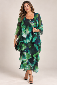 Layla Jones Chiffon Dress & Jacket in Black Jade LJ0630