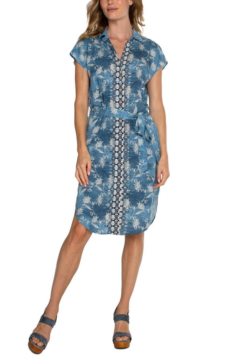 Liverpool Shirt Dress in Chambray Floral