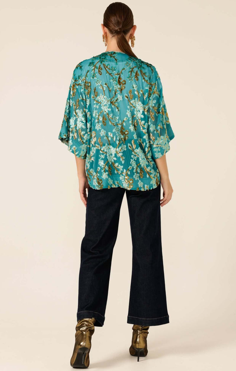 Sacha Drake Blossom Kimono in Turquoise Gold