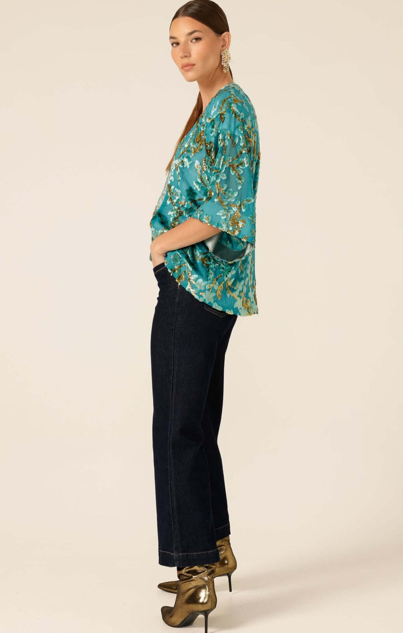 Sacha Drake Blossom Kimono in Turquoise Gold