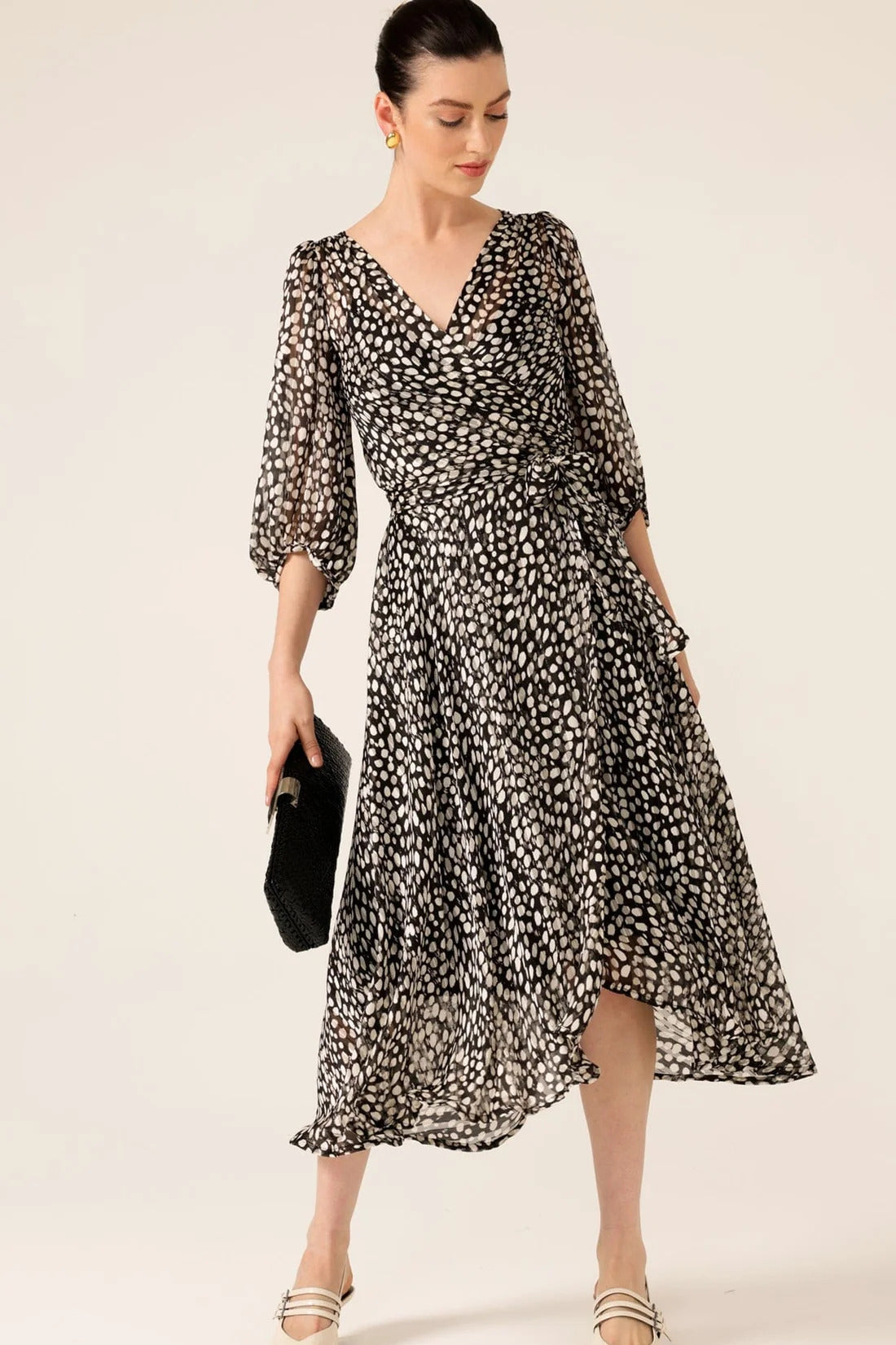 Sacha Drake CLOUDLAND Wrap Dress in Black White Spot