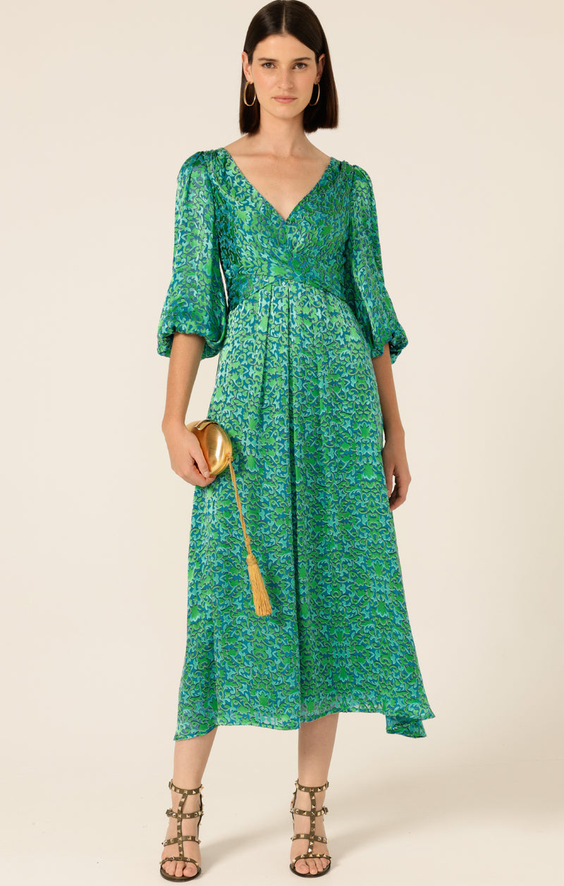 Sacha Drake Ethereal Eden Midi Dress in Emerald