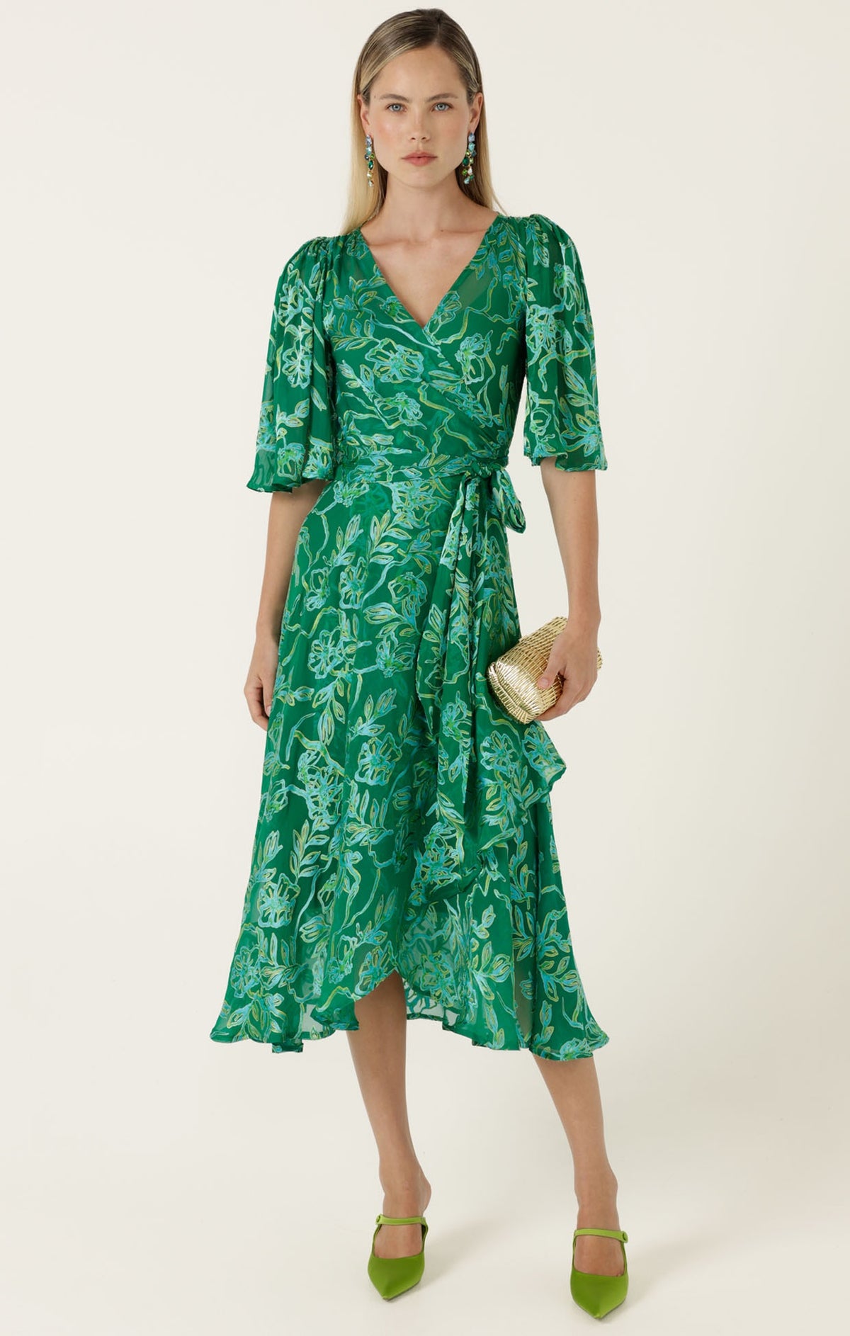 Sacha Drake GARDEN MAZE Wrap Dress in Green Aqua Floral