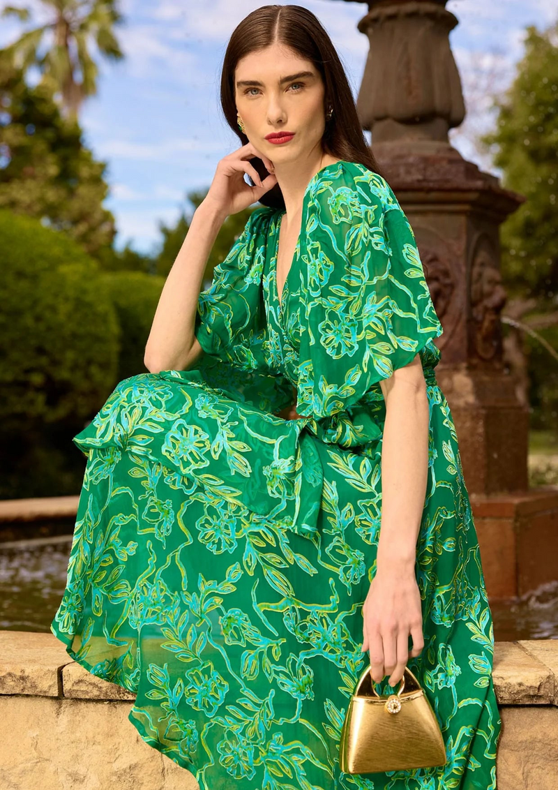 Sacha Drake GARDEN MAZE Wrap Dress in Green Aqua Floral