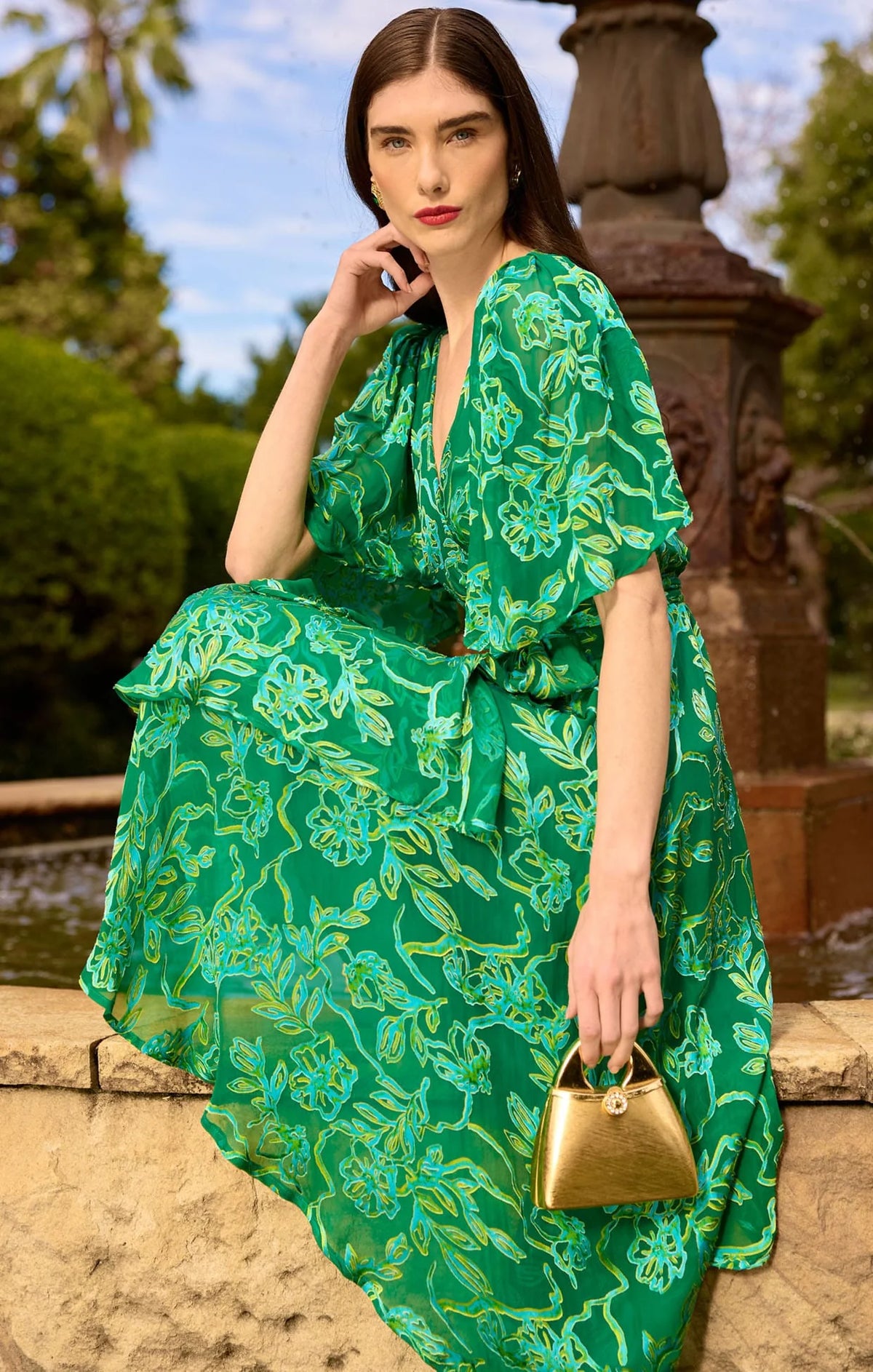 Sacha Drake GARDEN MAZE Wrap Dress in Green Aqua Floral