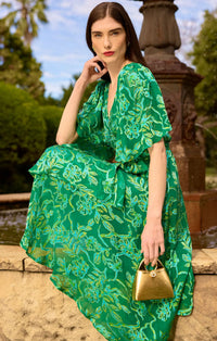 Sacha Drake GARDEN MAZE Wrap Dress in Green Aqua Floral