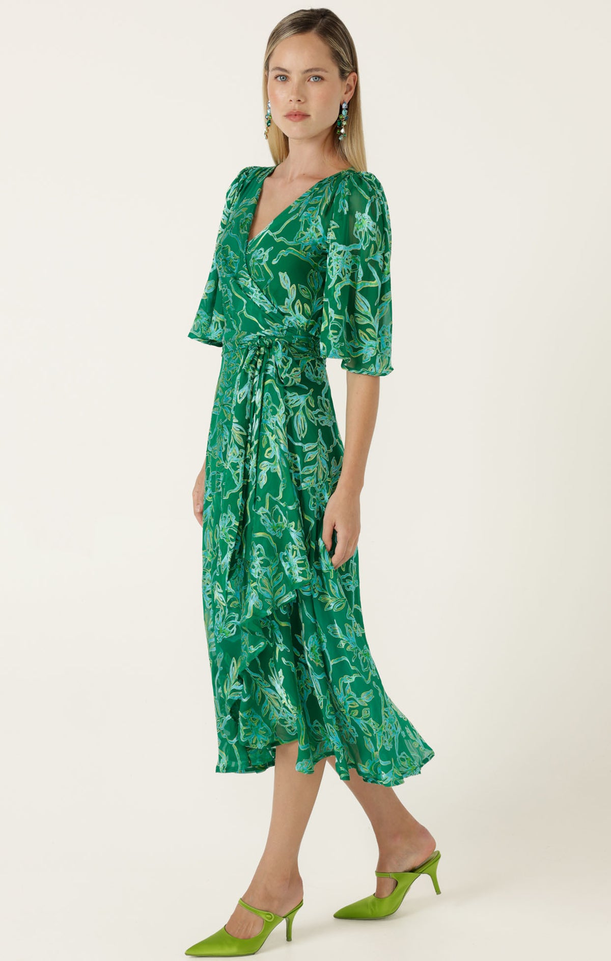 Sacha Drake GARDEN MAZE Wrap Dress in Green Aqua Floral