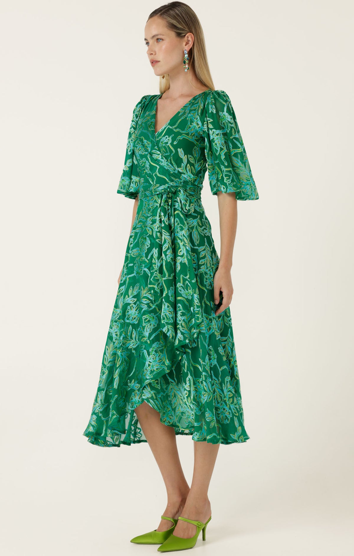 Sacha Drake GARDEN MAZE Wrap Dress in Green Aqua Floral