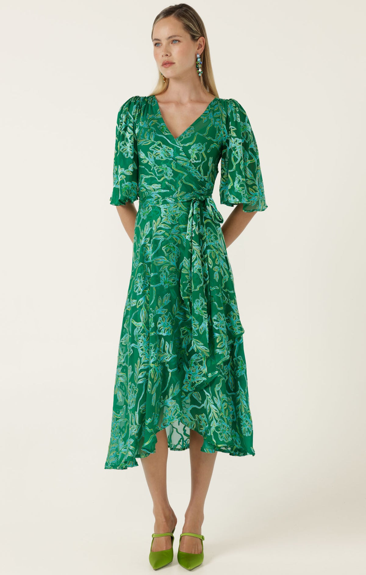 Sacha Drake GARDEN MAZE Wrap Dress in Green Aqua Floral