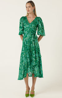 Sacha Drake GARDEN MAZE Wrap Dress in Green Aqua Floral