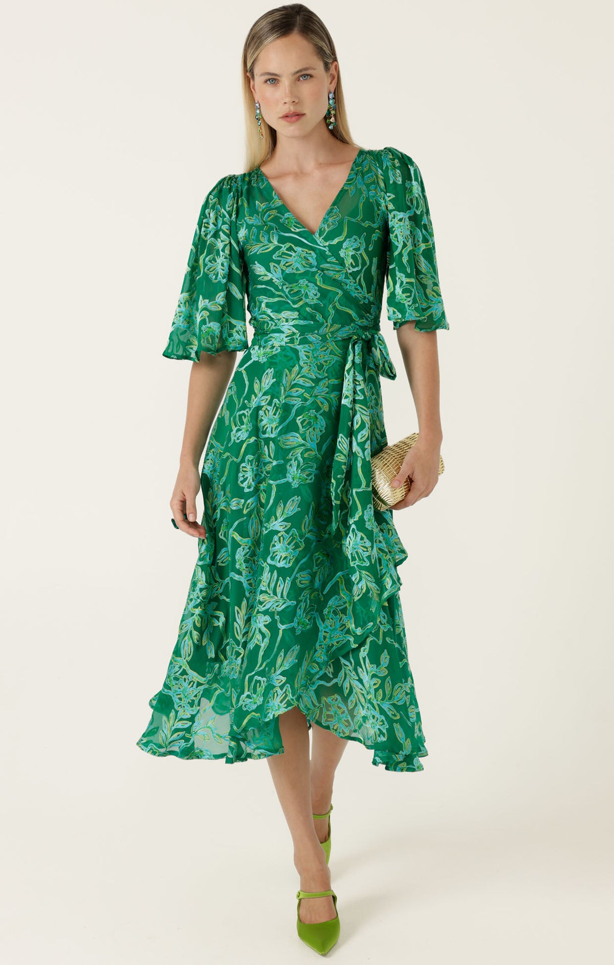 Sacha Drake GARDEN MAZE Wrap Dress in Green Aqua Floral