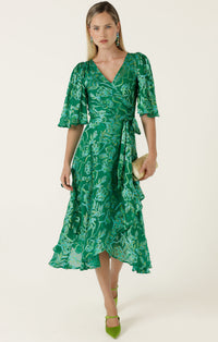 Sacha Drake GARDEN MAZE Wrap Dress in Green Aqua Floral