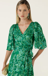 Sacha Drake GARDEN MAZE Wrap Dress in Green Aqua Floral