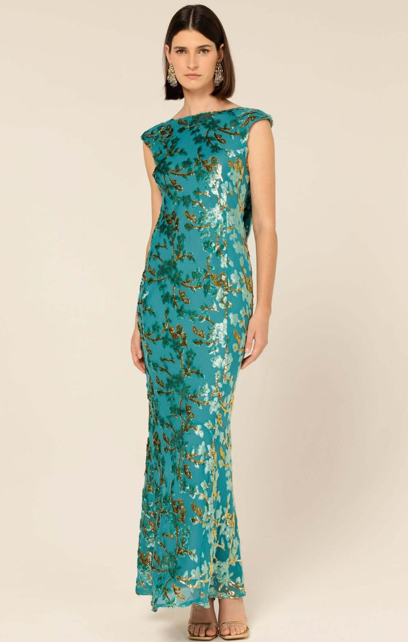 Sacha Drake Heavenly Heights Maxi Dress in Turquoise Gold