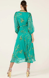 Sacha Drake LORELEI Wrap Midi Dress in Jade Gold Floral