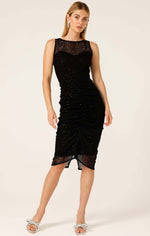 Sacha Drake Sweethearts Ruched Cocktail Dress in Black Sequin Mesh