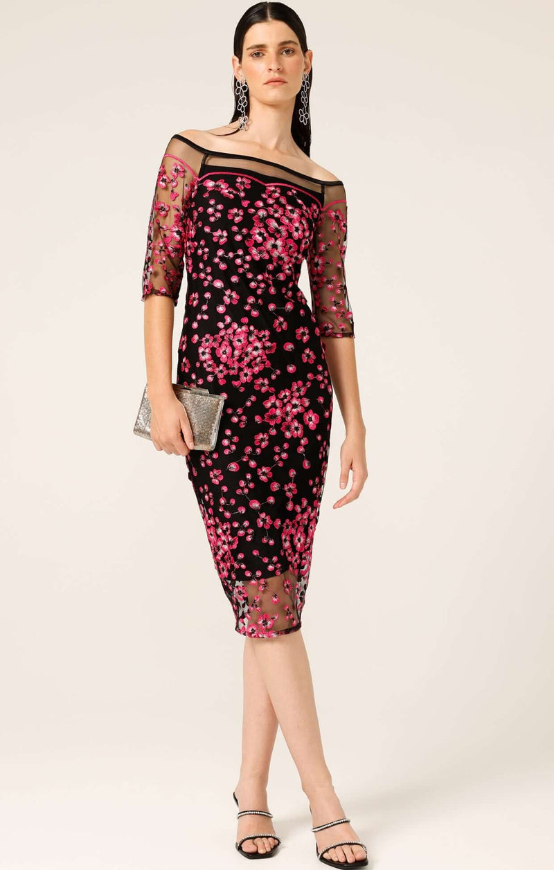 Sacha Drake Petal Dress in Pink Black Floral