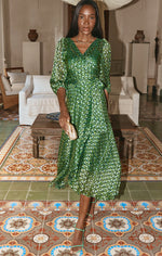 Sacha Drake Wonderland Wrap Midi in Emerald Poppy