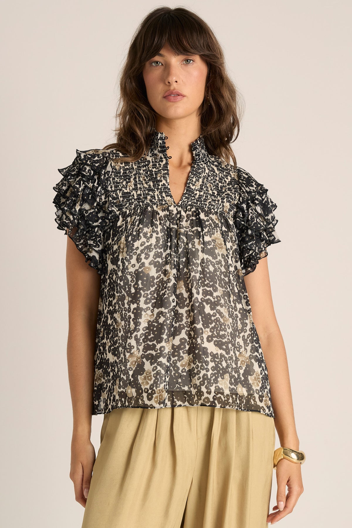 Fate + Becker LARA Frill Top in Black Floral Animal