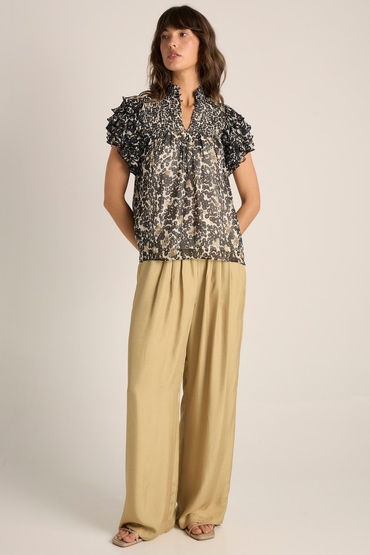Fate + Becker LARA Frill Top in Black Floral Animal