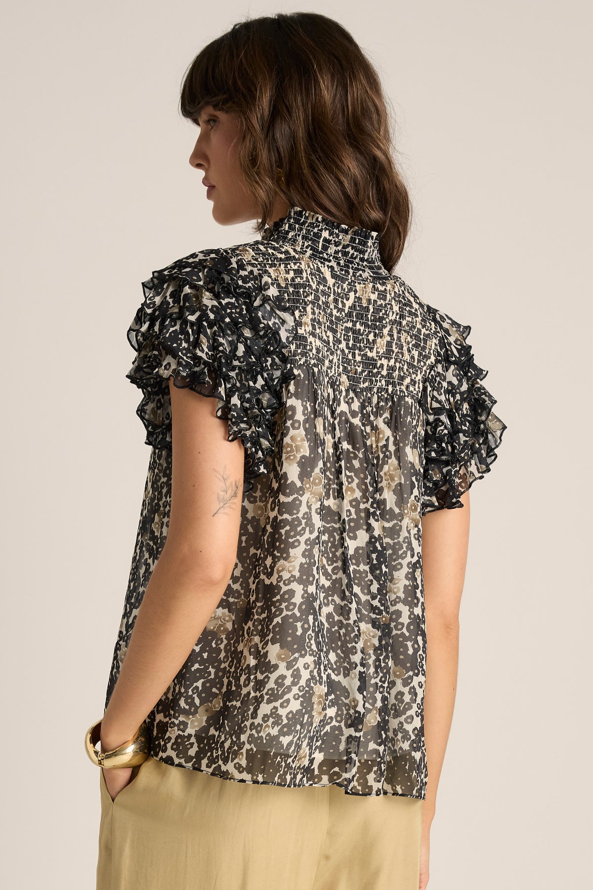 Fate + Becker LARA Frill Top in Black Floral Animal