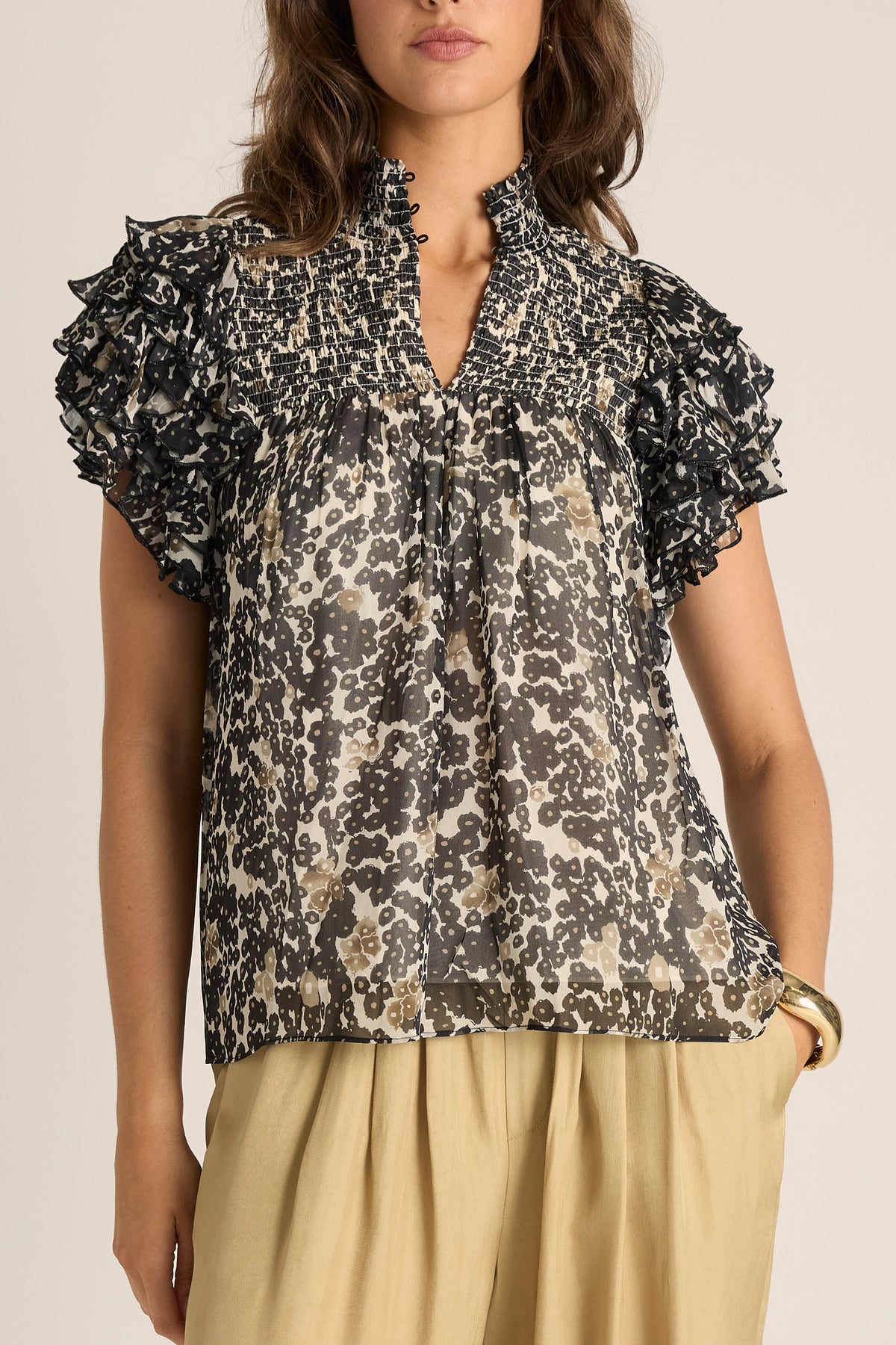 Fate + Becker LARA Frill Top in Black Floral Animal